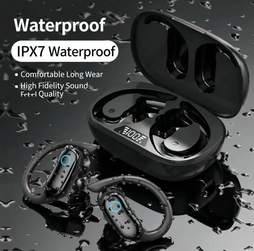 IPX7 Waterproof TWS Sports Bluetooth Earphones, High Fidelity Stereo, Ear-Hook Design