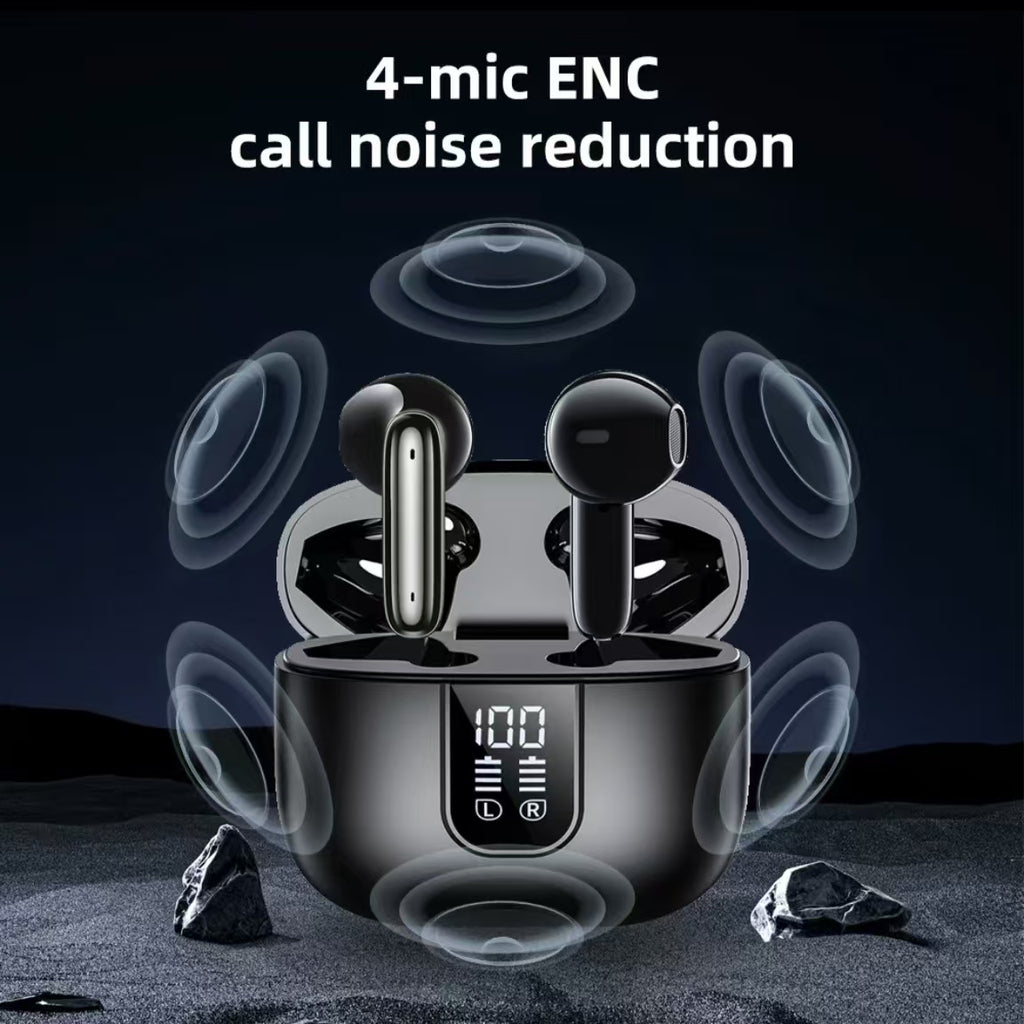 Digital Display TWS Bluetooth Earphones with Dual Microphone ENC, Low Latency, and Ultra-Long Battery Life for Music.