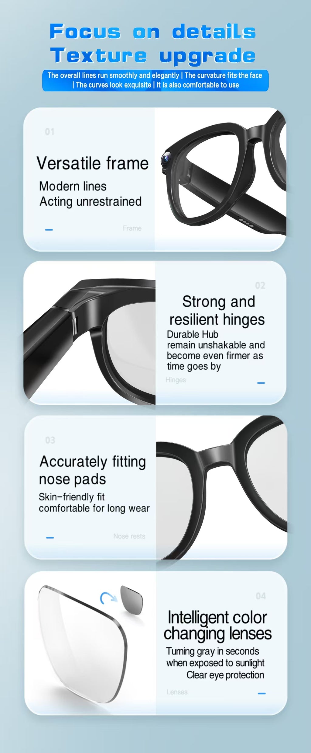 AI Translation Smart Glasses with 13MP Photochromic Lenses, Real-Time Translation, Image Stabilization for Photo/Video, Call Noise Cancellation & AI Assistant.