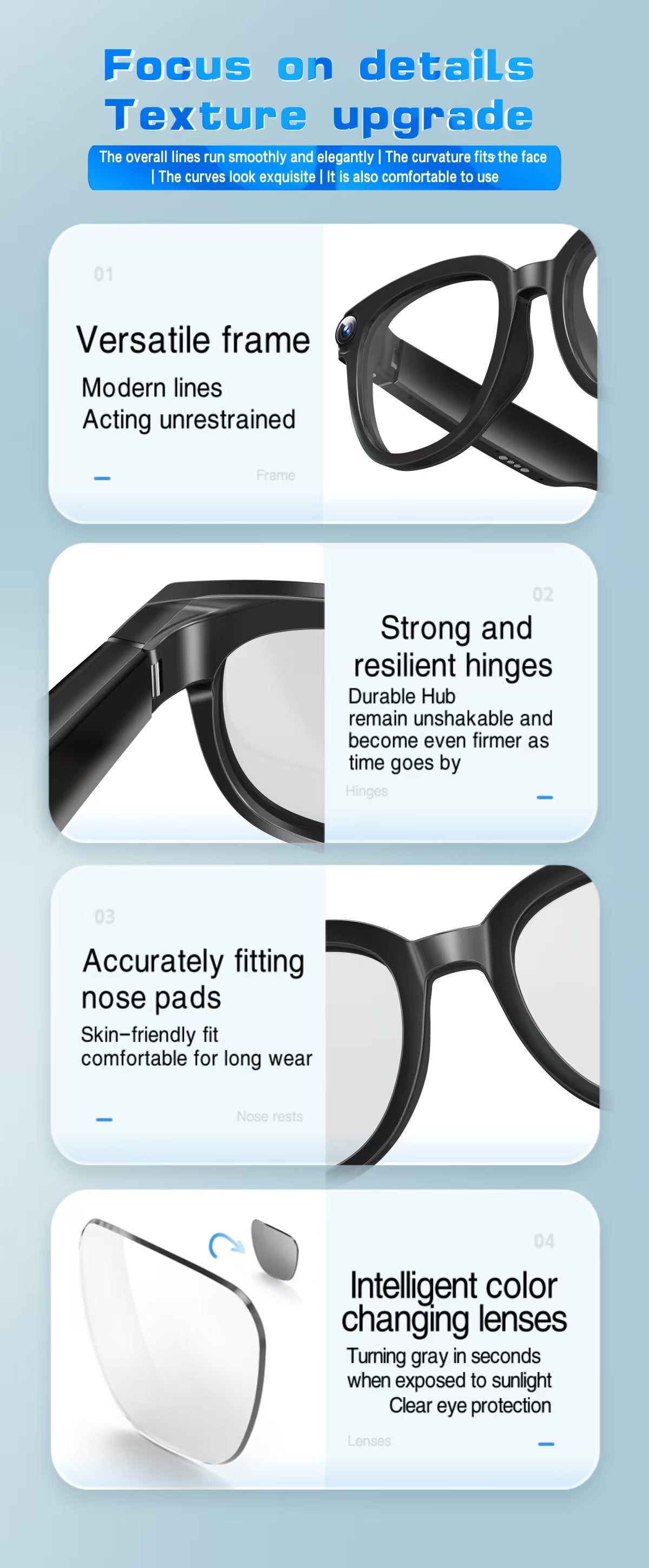 AI Translation Smart Glasses with 13MP Photochromic Lenses, Real-Time Translation, Image Stabilization for Photo/Video, Call Noise Cancellation & AI Assistant.