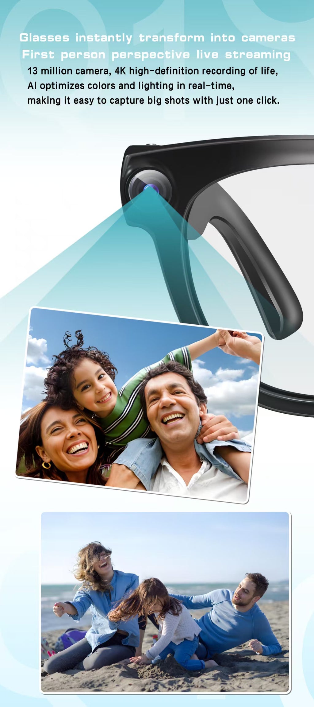 AI Translation Smart Glasses with 13MP Photochromic Lenses, Real-Time Translation, Image Stabilization for Photo/Video, Call Noise Cancellation & AI Assistant.