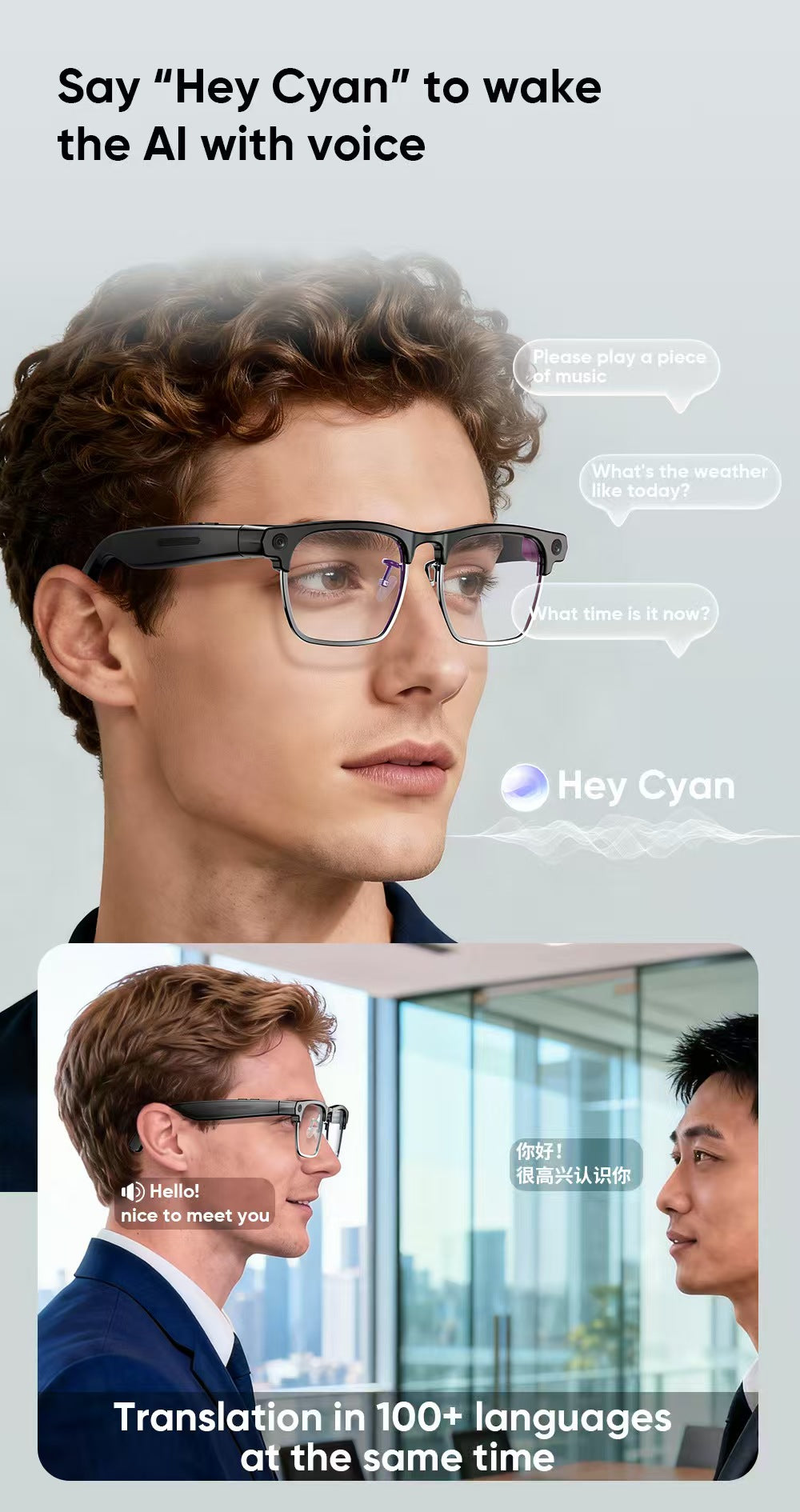 AI Smart Glasses G1, New Semi-Rimless Business Style with 8MP HD Photo/Video, Real-Time Translation & Smart Bluetooth.
