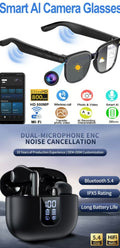 LED Digital Display Dual-Mic ENC TWS Bluetooth Earbuds & 800W AI Smart Translation Glasses