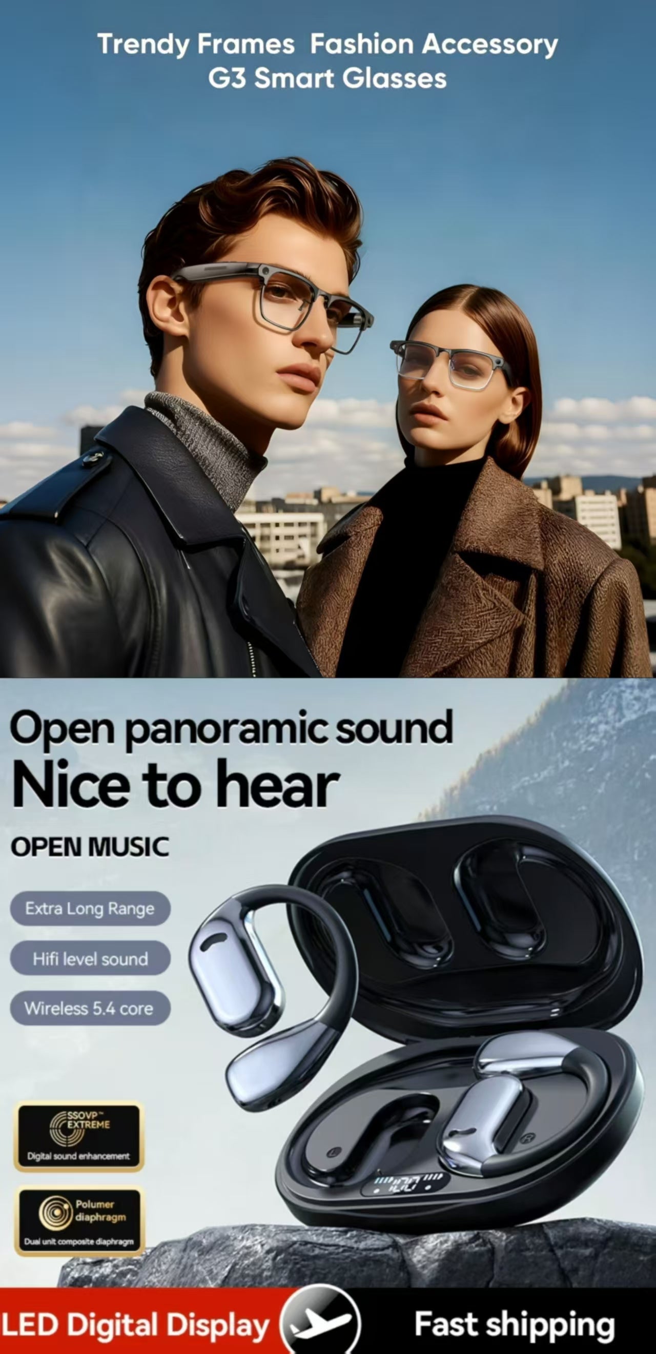 🕶️ i-Rimless Business Smart Glasses &M75 AI Translation Earbuds