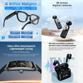 4-in-1 AI Smart Lifestyle Bundle: AI Smart Glasses + 4K Action Camera + Ultra-Slim Smartwatch + ENC Noise Canceling Translation Earbuds